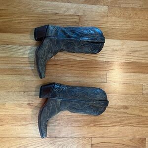Dan Post Gray and Tan Heeled Boots with Decorative Stitching